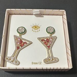 Eye Candy Los Angeles martini colored stones with CZ on brass hardware earrings